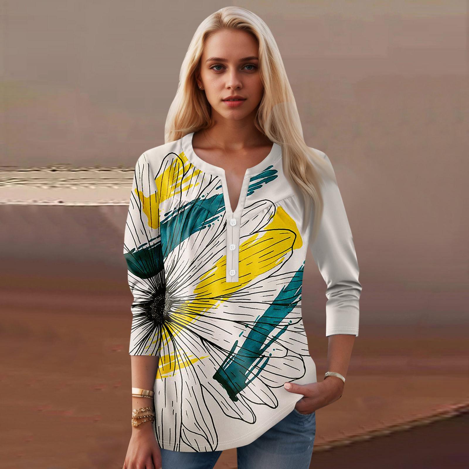 

Женская мода повседневный топ с длинным рукавом и круглым вырезом с цветочным принтом S белый