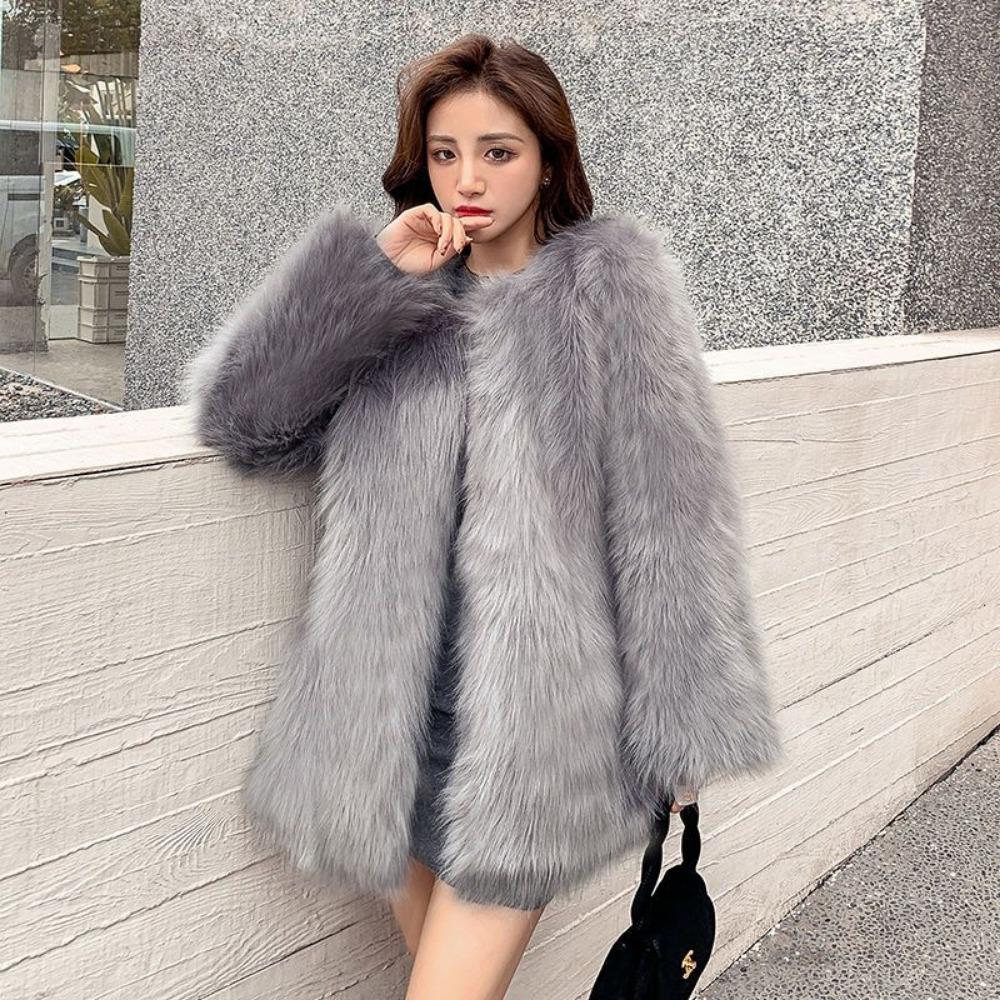 Internet Celebrity New Raccoon Fur Fashion Fur Coat Women's Mid-length Imitation Fox Fur Coat