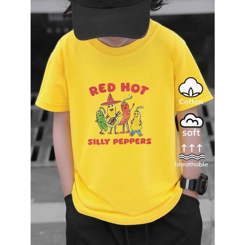European sizes Short-Sleeve T-Shirt, Red Hot Silly Peppers Summer T-Shirt Print, Trendy And Fashionable Print, Boys' Casual Travel T-Shirt