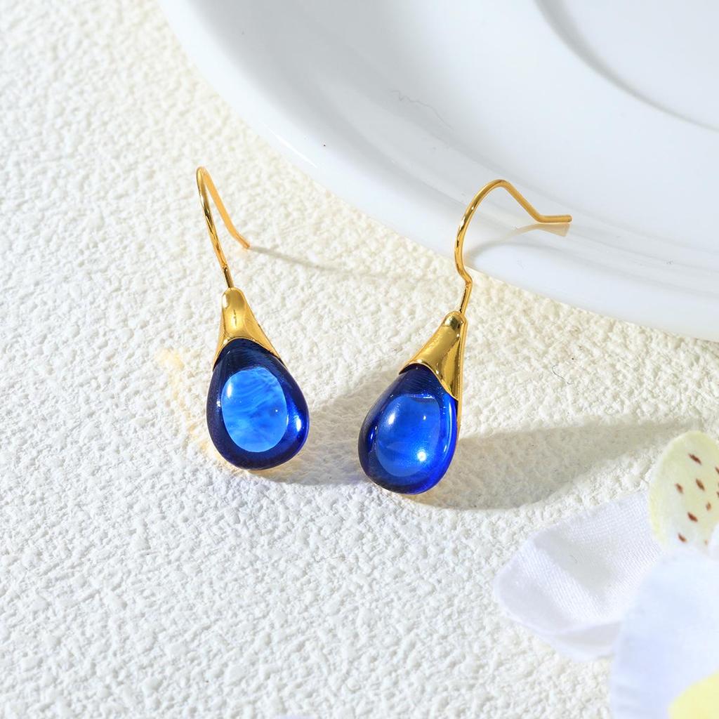 Elegant Teardrop Cat's Eye Earrings: Four-Color Inlaid Resin Fashion for Women