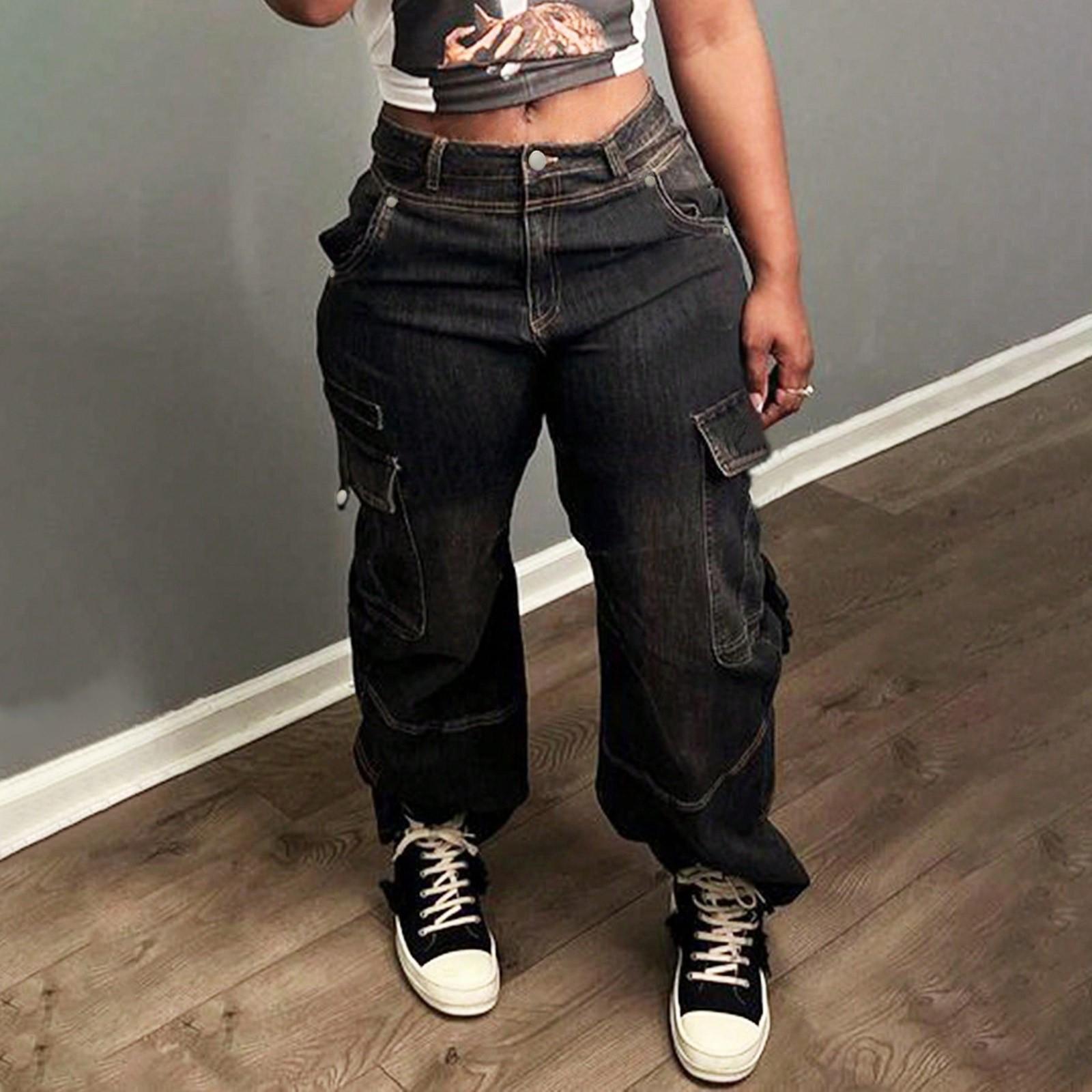 

Женские однотонные повседневные модные брюки, однотонные универсальные джинсы облегающего кроя L чёрный