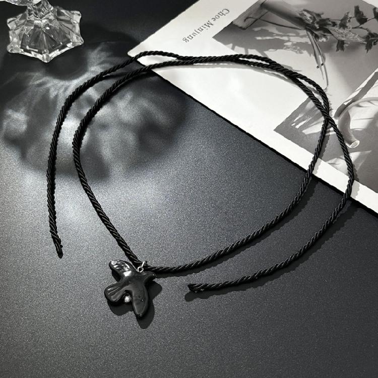 Delicate Ceramic Charm Necklace With Soft Nylon Tie For All Day Comfort