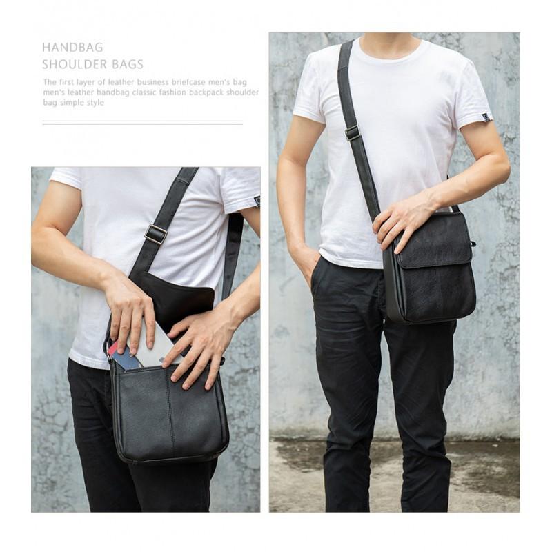 Real Cowhide Men's Leather Bag Shoulder Genuine Magnetic Suction Crossbody Korean Version Top Layer
