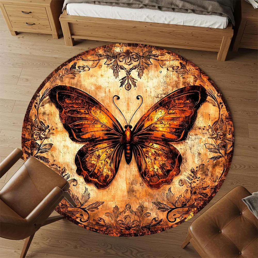 1PC Butterfly Artwork Office Round Area Rug, Under Office Chairs Bedroom Living Room Home Decor, Carpet for Office -1110052
