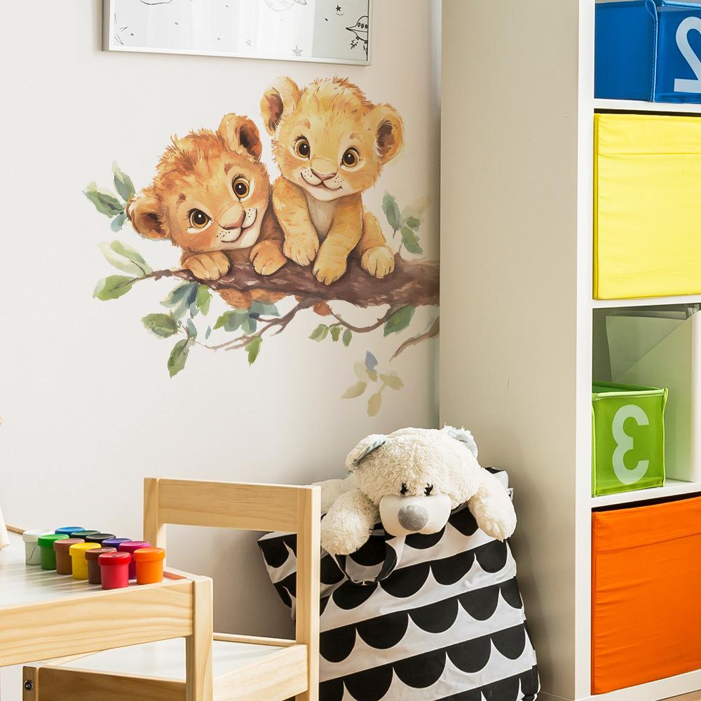 Cute Lion on Branch Wall Sticker Self-Adhesive Removable for Kids Room Bedroom Living Room Jungle Home Decor Art