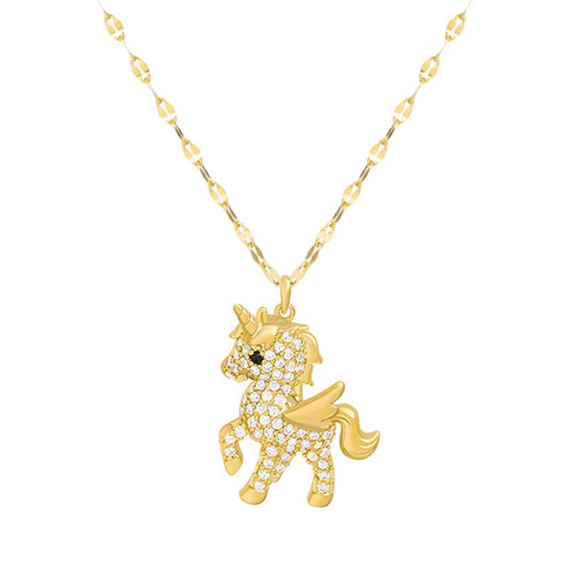 18K Gold-Plated Unicorn Pegasus Necklace for Women with Diamond Accents
