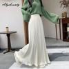 Moda Coreana Otoño Invierno Mujer Falda Maxi Larga Cintura Alta Beige Negro Punto Plisada Falda Tejida Flecos Elegante Femenina Faldas