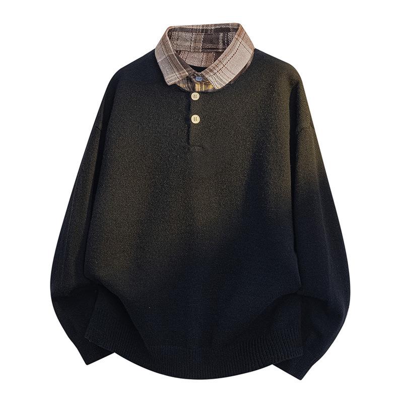 Pullovers Long Sleeves Sweaters Unisex Sweater Paragraph Autumn Half Button Men's Knitwear Bottoming Lapel Retro False Two-piece Wool Sweater