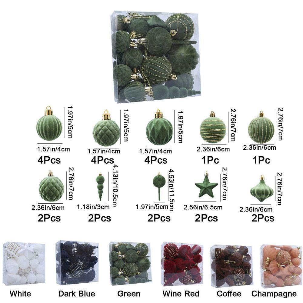 24Pcs Colorful Flocking Christmas Ball Shatterproof Decorative Christmas Spheres Pendant Reusable Pentagram Christmas Ball