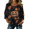 Women's Casual Halloween Print Three-Quarter Sleeve Round Neck Cotton Linen Blouse