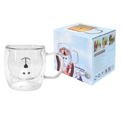 250ml Bärenförmige Glastasse Doppelwandige Wasser-Tee-Kaffee-Milch-Tasse mit Griff für ZuhauseTransparent