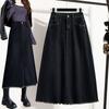 Plus Size Elastic Denim Hole Skirts Women A-Line Fashion Loose Skirt High Waist Vintage