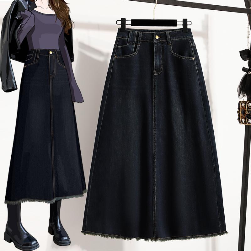 Dimanaf 2025 Plus Size Summer Elastic Denim Hole Skirts Women A-Line Fashion Loose Skirt High Waist Vintage