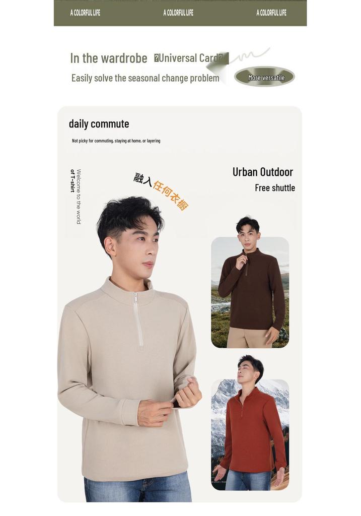 Men's Warm Fleece Half-Zip Jacket - Windproof, Stand-Up Collar, Long-Sleeved for Autumn/Winter Outdoor Sports & Casual Wear