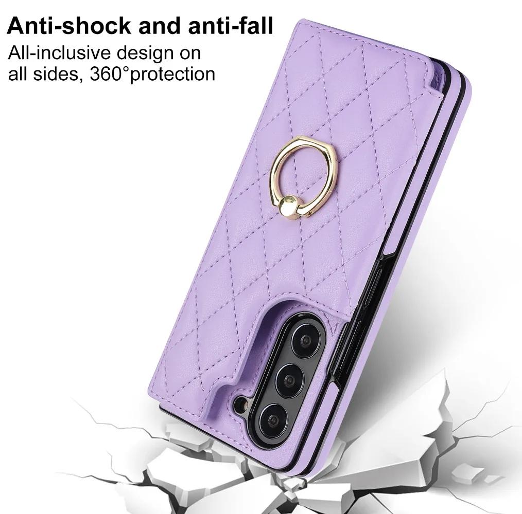 Luxus Leder Ring Wallet Kartenhalter Handyhülle für Samsung Galaxy Z Fold 7 6 5 4 mit Ständer Schutzhülle