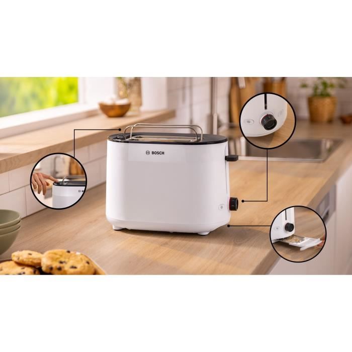 Toaster - BOSCH - TAT2M121 MyMoment - Weiß - 2 Scheiben - automatische Brotzentrierung - Auftau- und Aufwärmfunktion