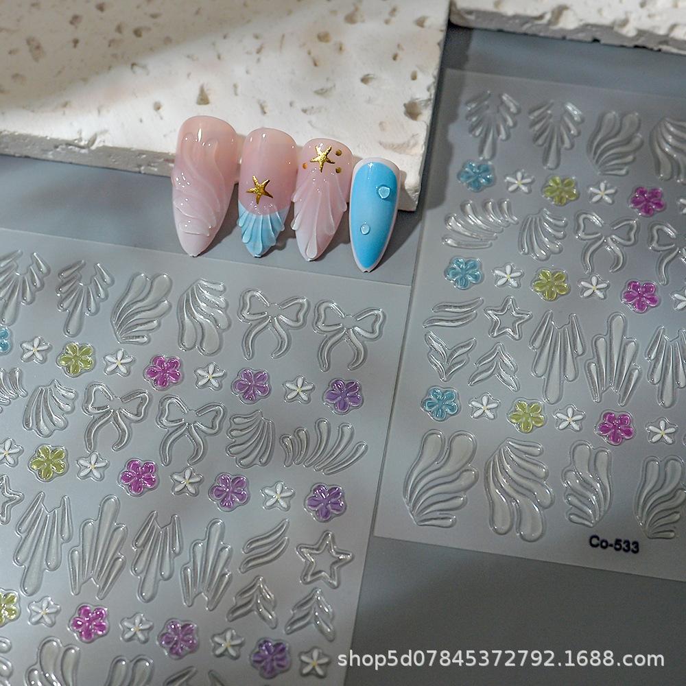 3D Shell Pattern French Manicure Jelly Bow Nail Stickers - Sweet & Spicy Girl Style