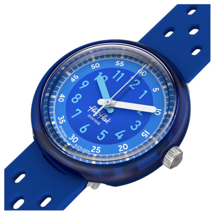 Swatch FLIK FLAK BUBBLY HOURS Series Quartz Movement 30 Meters Waterproof Swiss Watch 31.85mm Blue Dial Bio-based Plastic Case Silicone Strap ZFCNP002