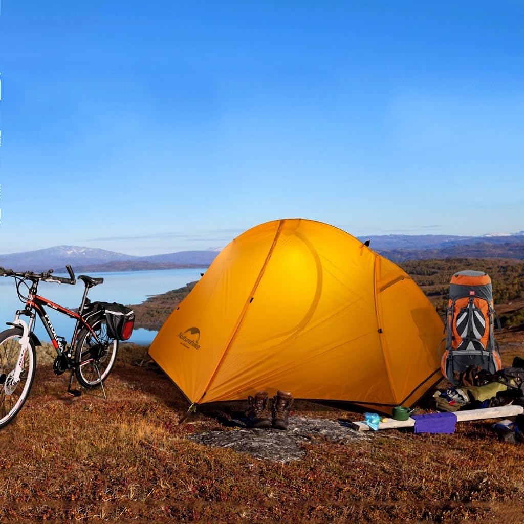 Naturehike Freestanding Double Layer Tent 3 Season Outdoor Camping Bike Touring Tent Ultralight Outdoor Waterproof Silica 1 (20D Gel, Orange, Person)