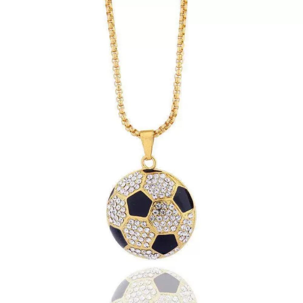 Jewelry Football Necklace Rhinestone Soccer Necklace Exquisite Football Pendant Choker  Gift