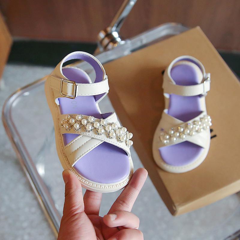 Children S Sports Sandals Summer Newest Girls  Princess Sandals Pearl Flower Girls  Fashion Cross Band Beach Shoe Colored Sole 29