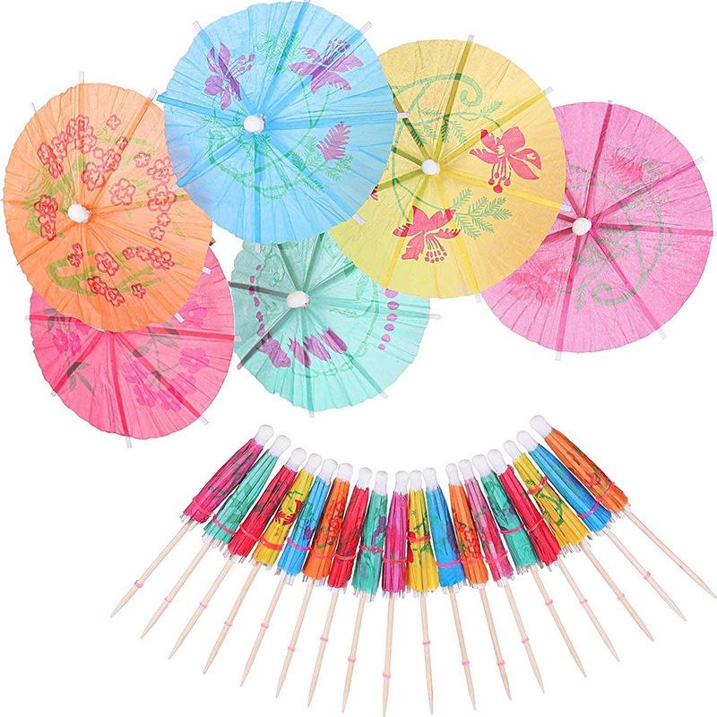 Tropical Cake & Cocktail Decoration Set: Coconut Tree, Umbrella, Insert Cards