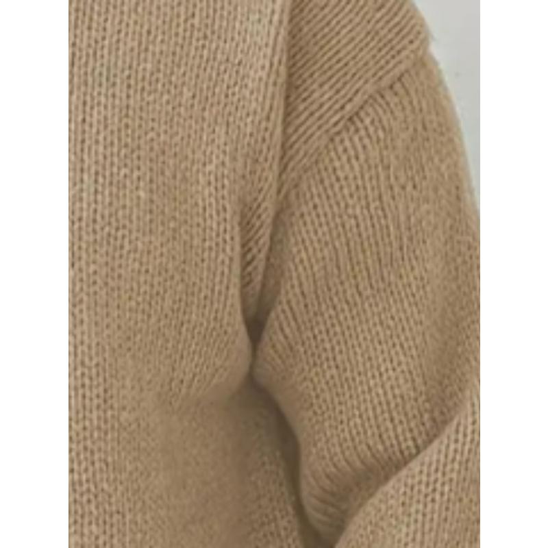 Ribbed Knit Oversized Sweater Crew Neck Soft Warm Versatile Fall Daily Wear Top