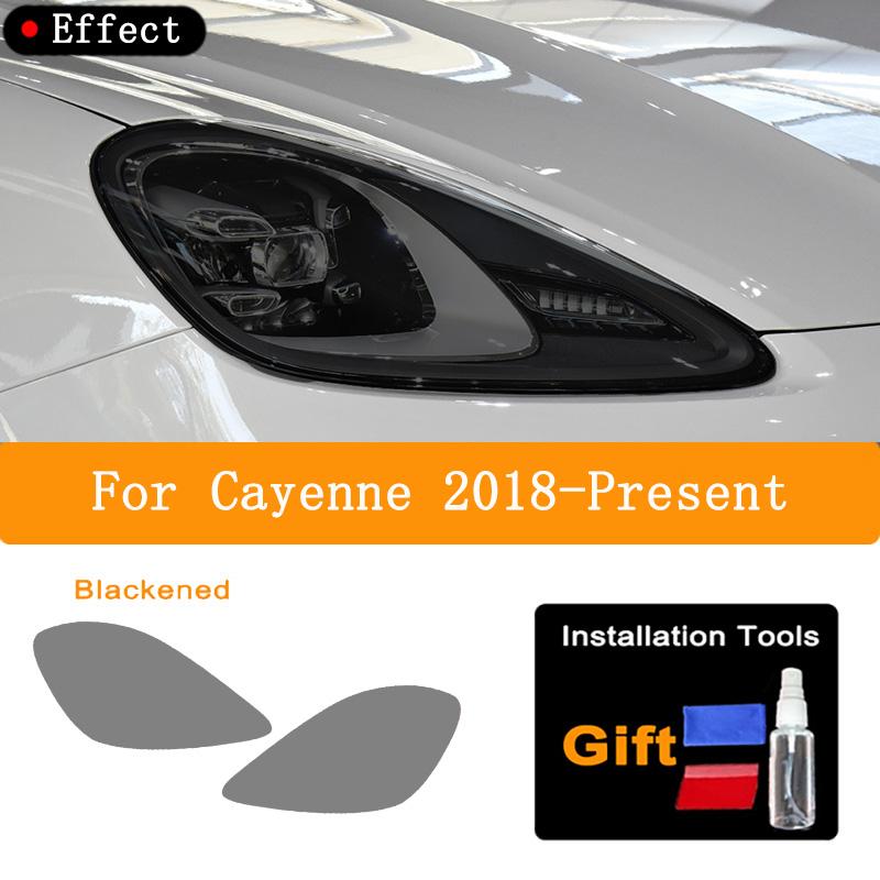 2 Pcs Car Headlight Tailight Protective Film Transparent Black TPU Sticker For Porsche Cayenne Macan Taycan 2011 To