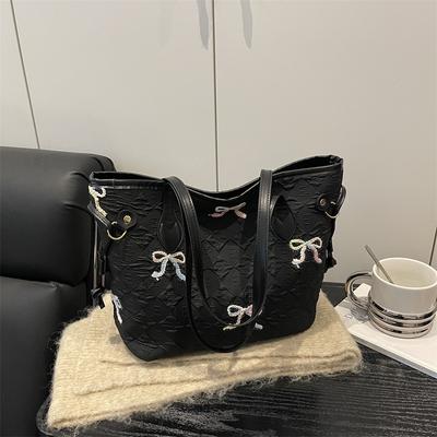 Small Fresh Bow Messenger Bag Large Capacity Student Make-up Bag Shoulder Bag Sweet Girl Versatile Bag