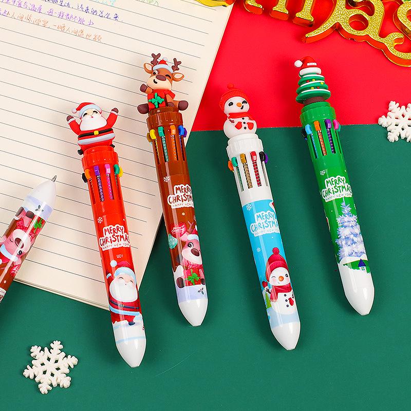 Ten-Color Cartoon Ballpoint Pen - Cute Christmas Gift for Kids and Students