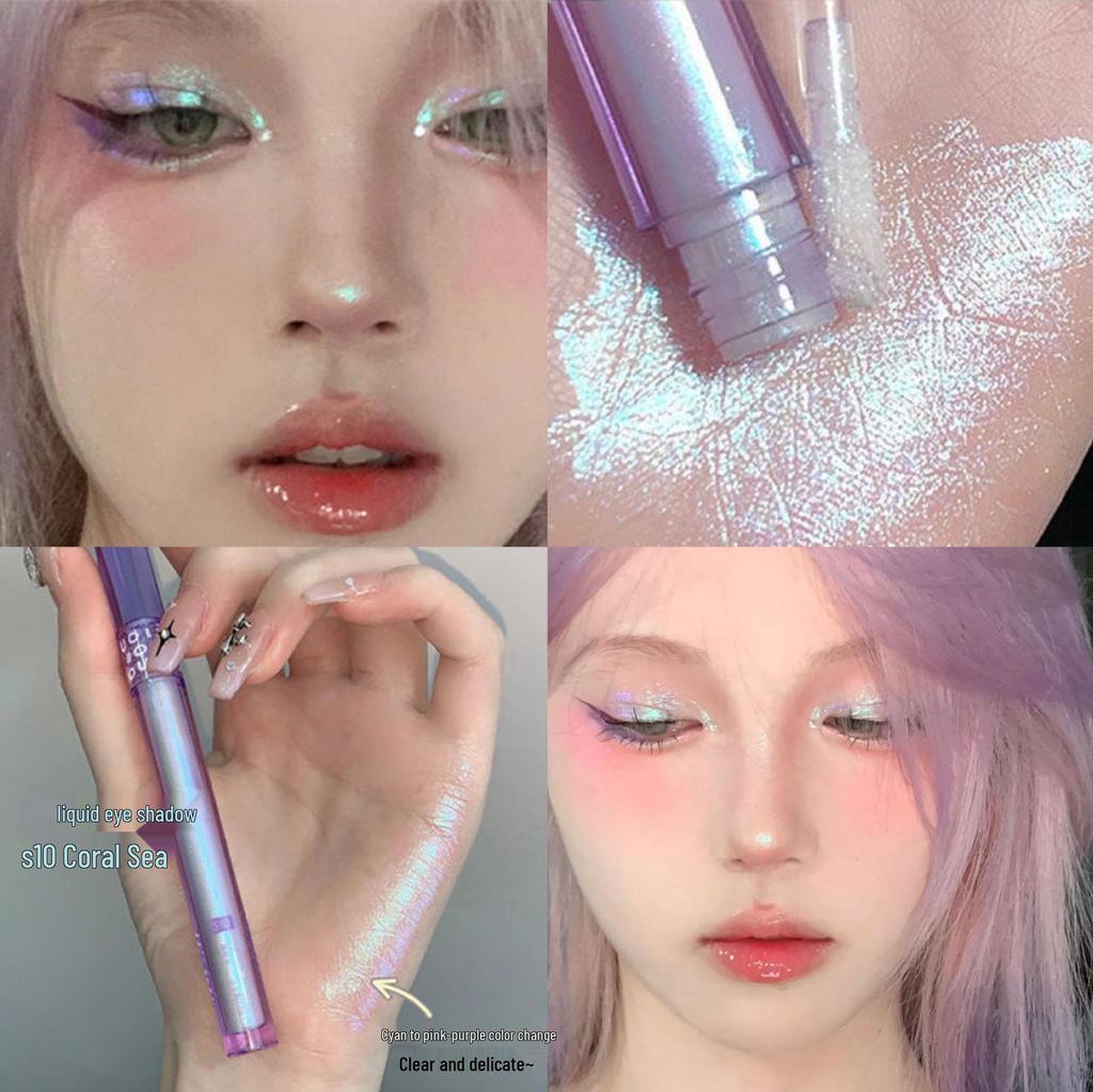 Gilded Illusion Chameleon Liquid Eyeshadow: Pearlescent Glitter Highlighter for Aegyosal Brightening