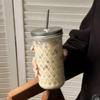 Capacity Straw Cup Glass Beverage Container Reusable Glass Straw Tumbler with Leak-proof Lid Capacity Mason for Iced for Canning