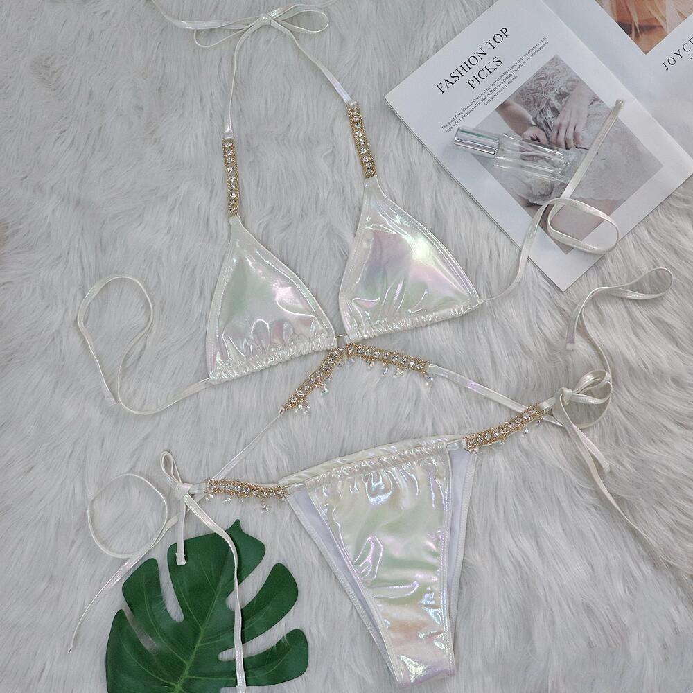 Costum de baie European și American cu Diamante de Cristal, Sexy, cu Bretele pentru Bronzare, Decupat