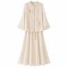 New Chinese Pearl Hemming Stand-up Collar Disc-buckled Embroidered Top Elegant Pendulum Skirt Temperament Two-piece Set P7111