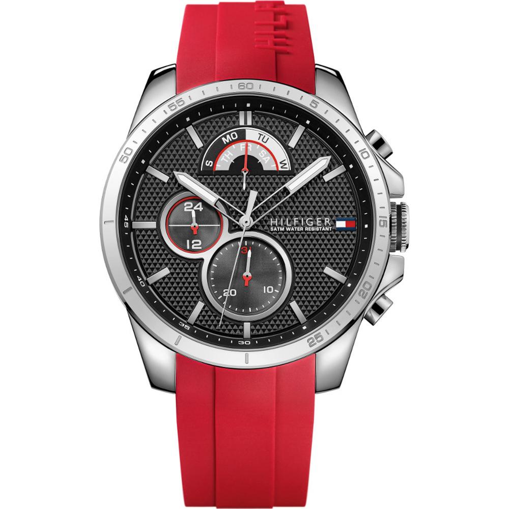 Tommy Hilfiger Decker Black Dial Red Silicone/Rubber Strap Men s Quartz Watch 1791351 чёрный