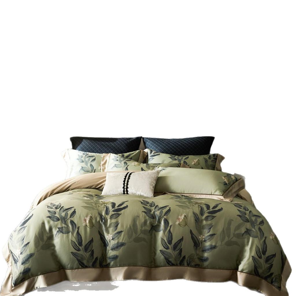 New 60s Lyocell Cool Feel Digital Print 4-Piece Bedding Set: Duvet Cover & Bed Sheet for 1.8m Bed