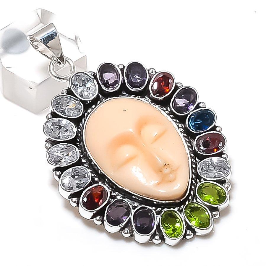 

Натуральний Камео, Білий Топаз 925 Срібло Ювелірний Підвіска 2,44 ETC-13791