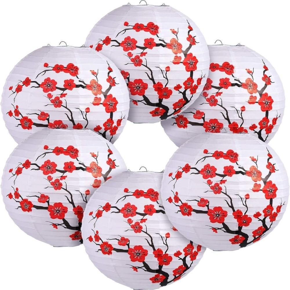 3Pcs Paper Material Cherry Blossom Lantern Plum Blossom Design Cherry Blossom Themed Cherry Paper Lanterns Set Decoration