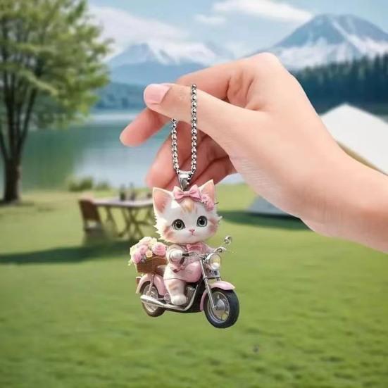 Car Pendant Lightweight Portable Cat Dog Design Hanging Pendant 2D Acrylic Charm Keychain Keys Backpacks Handbags Accessories