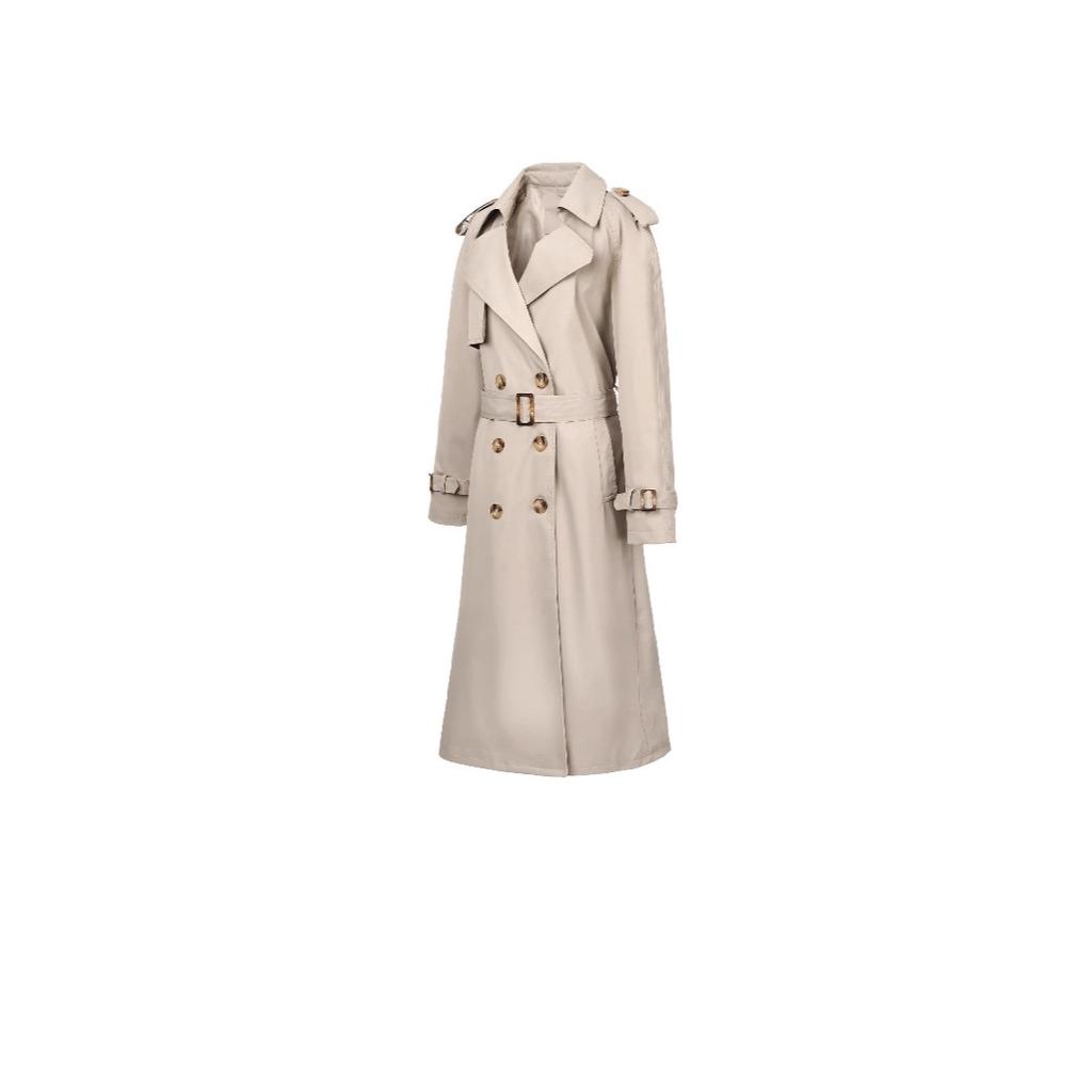 European and American classic lapel trench coat double-breasted + epaulettes decorative belt, crisp and elegant British style