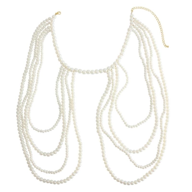 

Elegant Imitation Pearls Beaded Shoulder Chain Women Trendy Accessory Item Jewelry Handmade Necklace