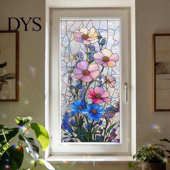 Easy Care Window Decal Rainbow Privacy Film, Decorative Static Cling Stickers, Heat Control & UV Blocking Colorful Light Glass Cling, Waterproof