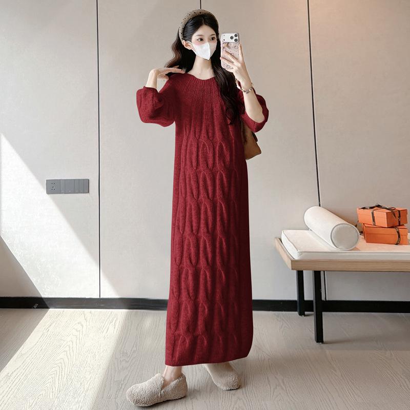 

2025 Maternity Winter Sweater Dress - Thick, Plus Size Long Skirt Set for Pregnant Mothers, High-End Outfit M красный