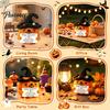 Hand Crocheted Seasonal Gift Handmade Crochet Positive Pumpkin with Witch Hat, Fall Boo Basket Stuffer, Woolen Ornament Mini Knitted Plush Figurine,