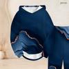 Women Plus Size Blue Printed Two Piece Pants Set Hooded Long Sleeve Top Cuffed Pants