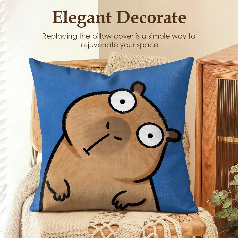 Cute Kicapara Cartoon Cushion Cover Natural Linen Organic Fabric Double-Sided Printing Sofa Home Decor Gift Pillow Case