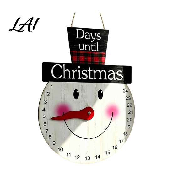 Holiday Countdown Sign Christmas Calendar Reusable Days Until Door Hanging Sign Wooden Vintage Round Wreath Hanger for Wall Decor Interactive