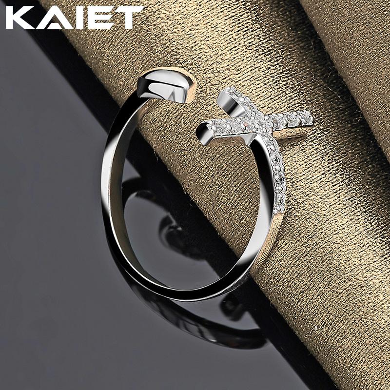 925 Silver Cross Crystal Heart Adjustable Ring For Women Accessories Jewelry