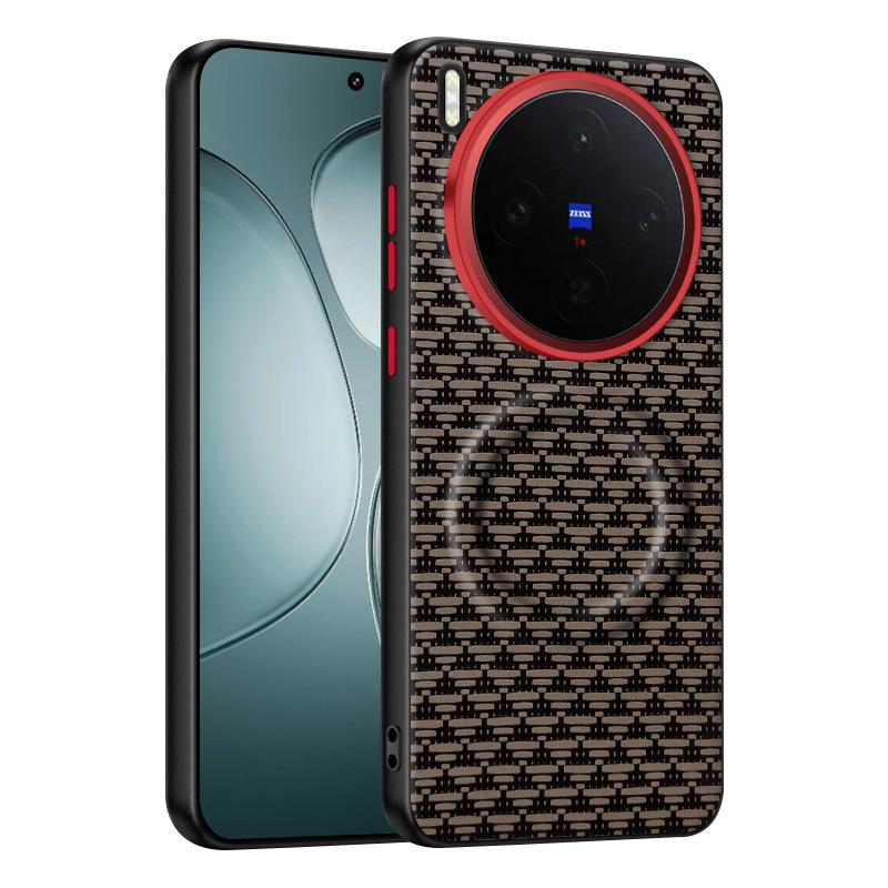 For Vivo X300 and X300 Pro Case Peak Pattern Leather Magnetic Suction Contrast Color Keys Lens Frame Anti-Fingerprint Soft Cover
