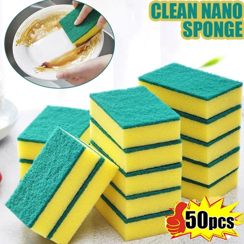 5-50pc Highly absorbent Double-sided Sponge Kitchen Grease Clean Sponges Magic Cleaning Majoc Sponge Brush Dish Washing Tools